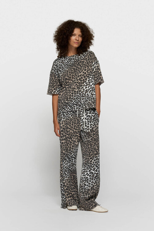 10Days Ecru soft scuba pants leopard