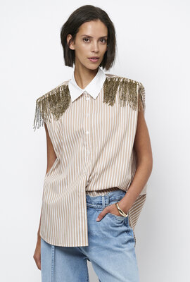 Dante 6 Beige Rhobin Fringe Shirt