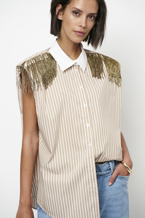 Dante 6 Beige Rhobin Fringe Shirt