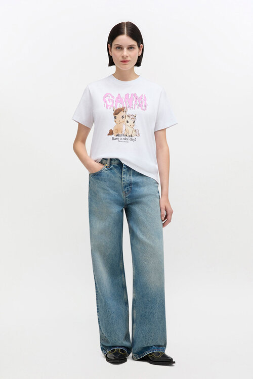 Ganni White Basic Cotton Jersey Tshirt