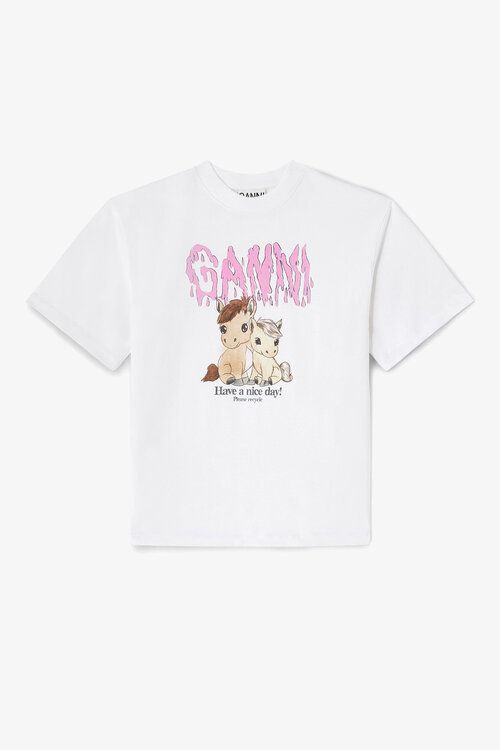 Ganni White Basic Cotton Jersey Tshirt