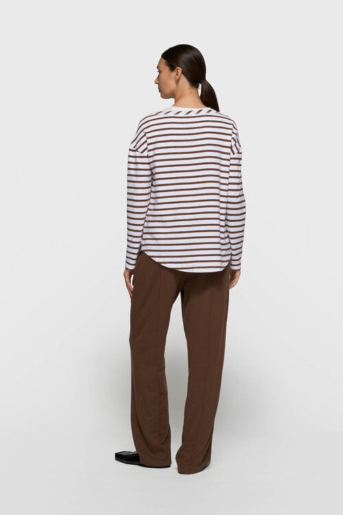 10Days white/dark truffle long sleeve tee stripes