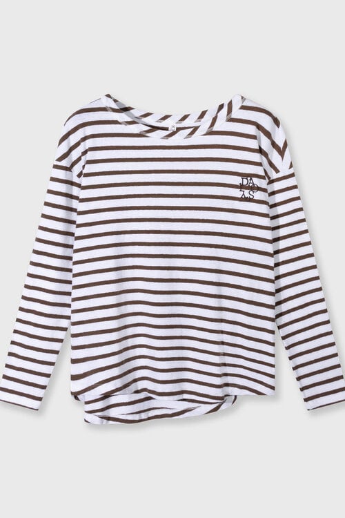 10Days white/dark truffle long sleeve tee stripes