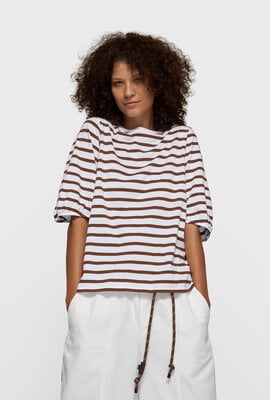 10Days white/dark truffle balloon tee stripes