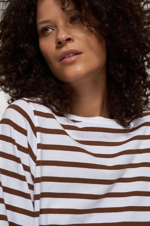 10Days white/dark truffle balloon tee stripes