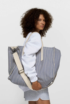 10Days White Blue canvas shopper stripes
