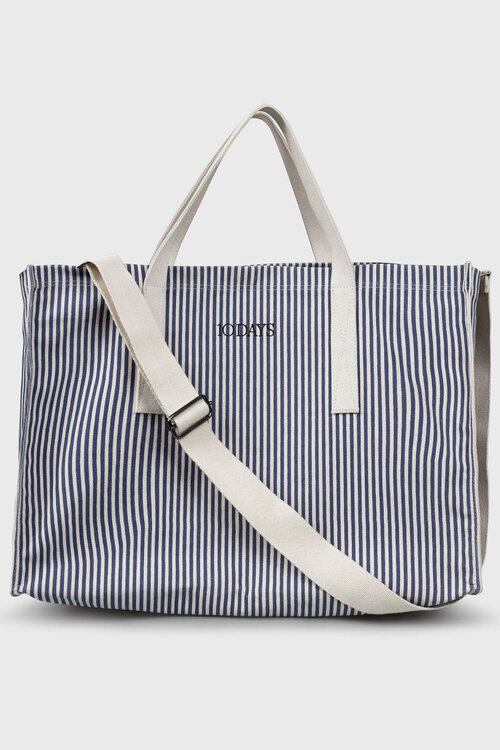 10Days White Blue canvas shopper stripes