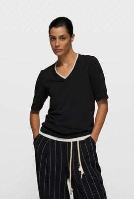 10Days Black double layer v-neck tee