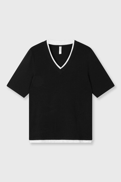 10Days Black double layer v-neck tee