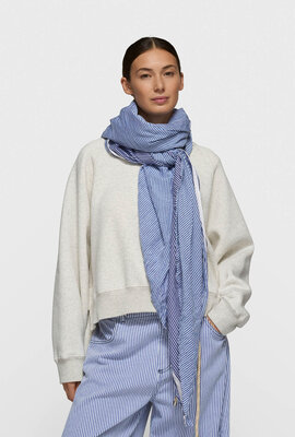 10Days White Blue scarf stripes