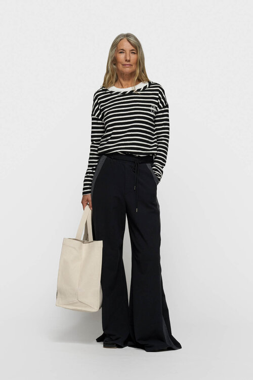 10Days Black/ecru long sleeve tee stripes