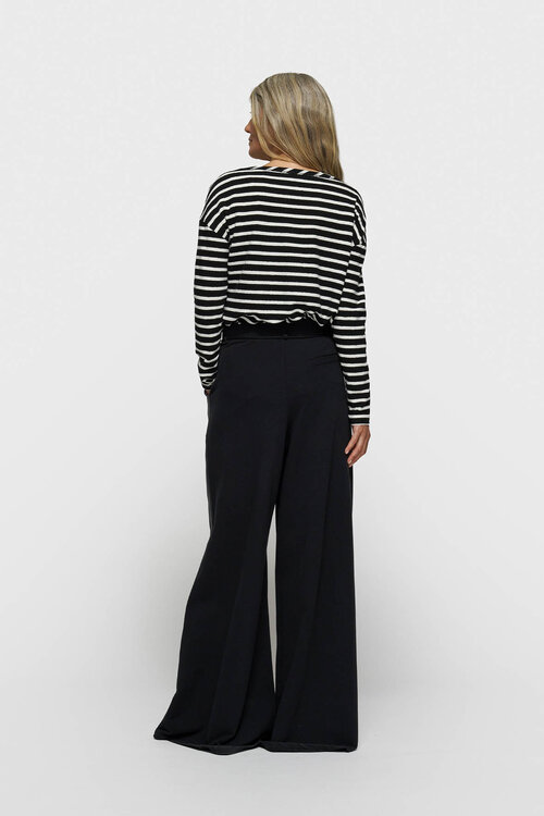 10Days Black/ecru long sleeve tee stripes