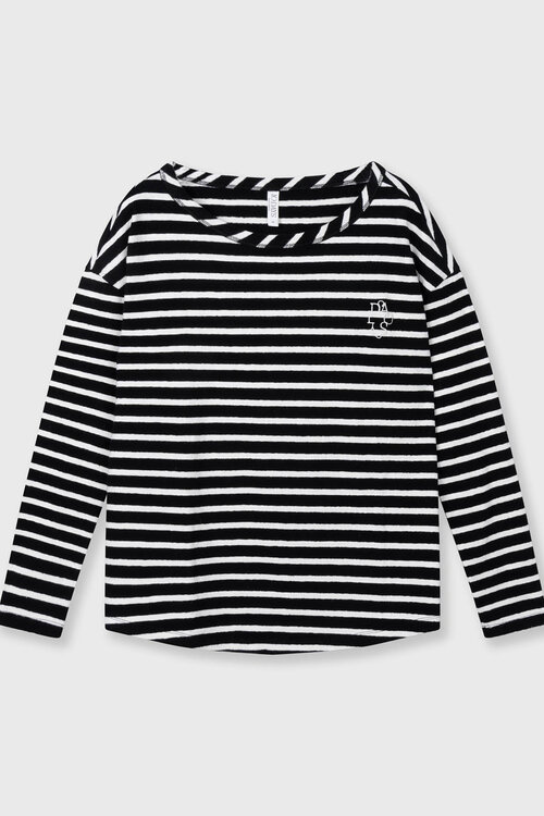 10Days Black/ecru long sleeve tee stripes
