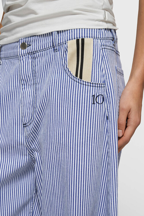 10Days White Blue western pants stripes