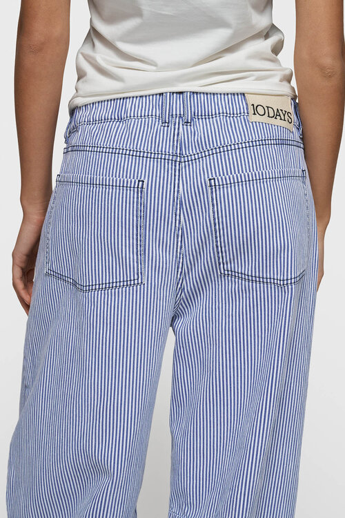 10Days White Blue western pants stripes