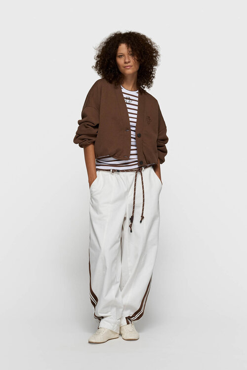 10Days white/dark truffle tank top rib stripes