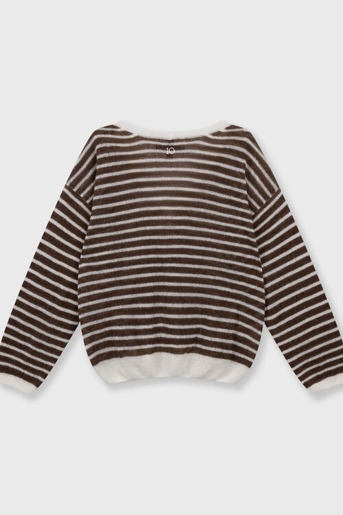 10Days ecru/bruin thin v-neck knit sweater