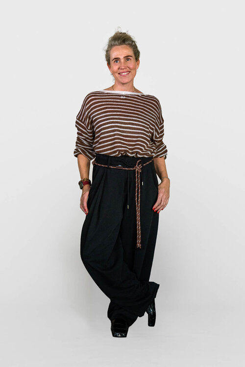 10Days ecru/bruin thin v-neck knit sweater