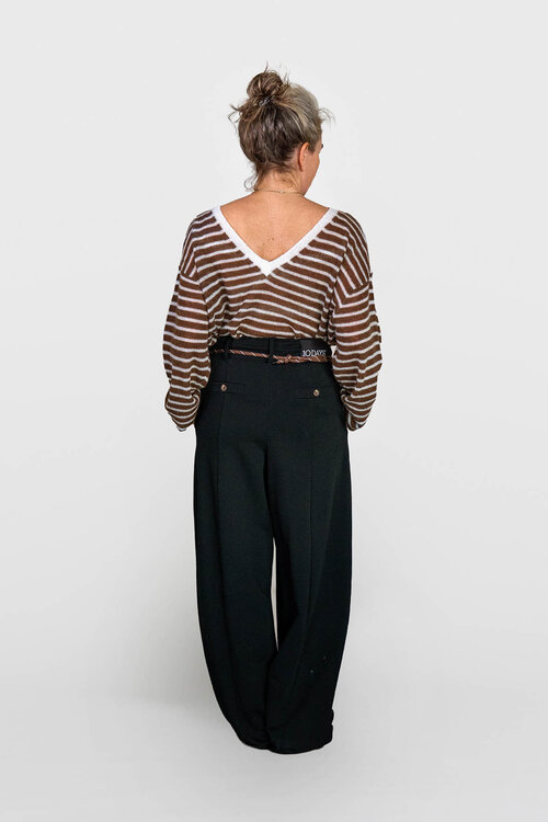 10Days ecru/bruin thin v-neck knit sweater