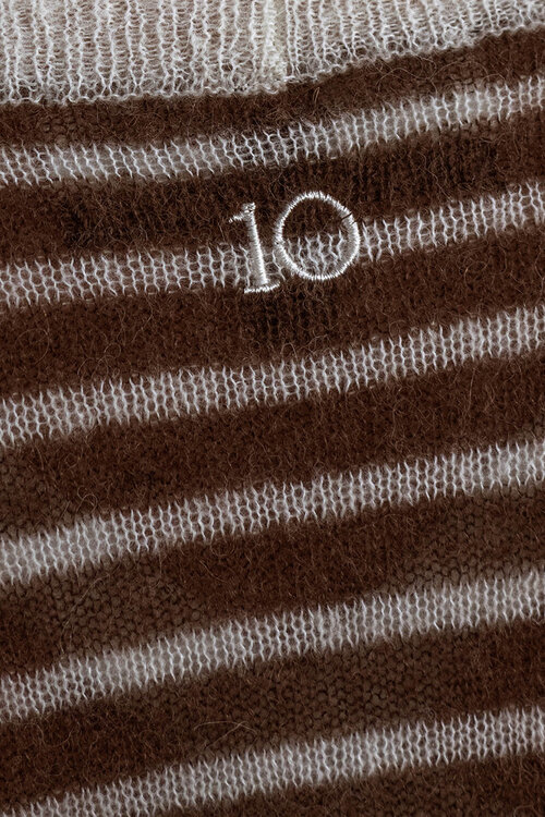 10Days ecru/bruin thin v-neck knit sweater