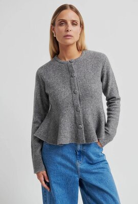 Second Female Grey melange Hiva Peplum Knit Caridgan
