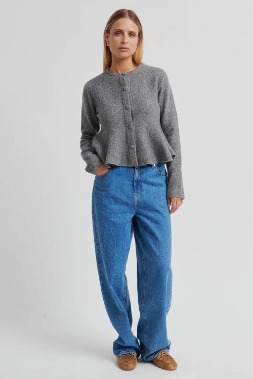 Second Female Grey melange Hiva Peplum Knit Caridgan