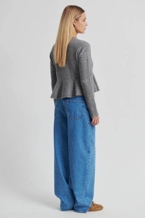 Second Female Grey melange Hiva Peplum Knit Caridgan