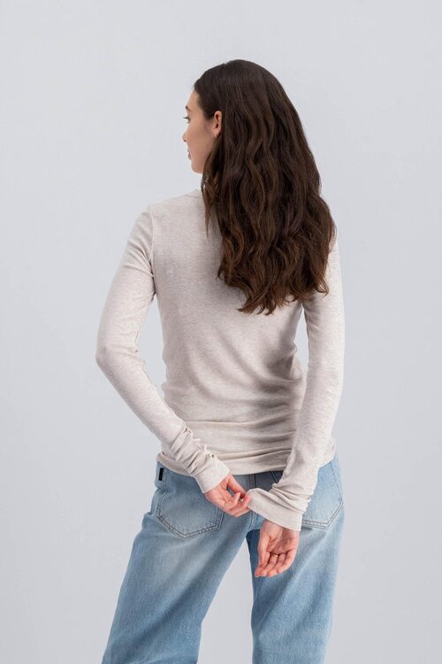 Neeve Beige Rib Shirt Lange Mouw