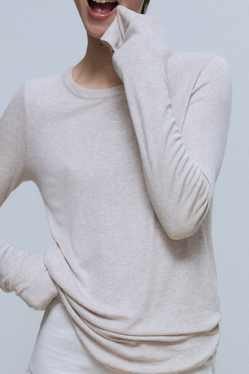 Neeve Beige Rib Shirt Lange Mouw