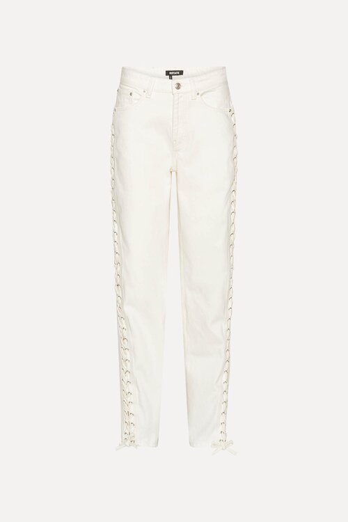 Rotate White Loose Fit Laced Jeans