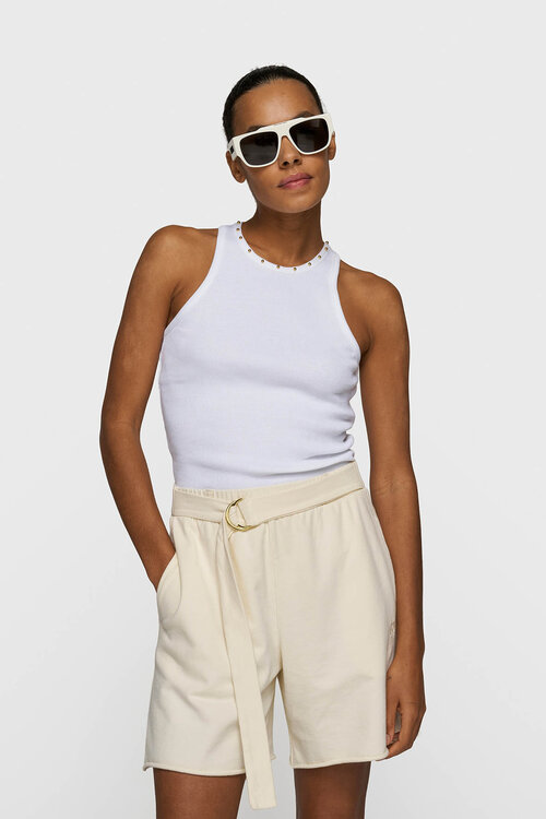 10Days White tank top rib pearls