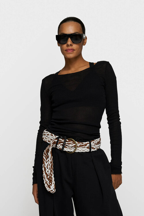 10Days Black long sleeve tee mesh