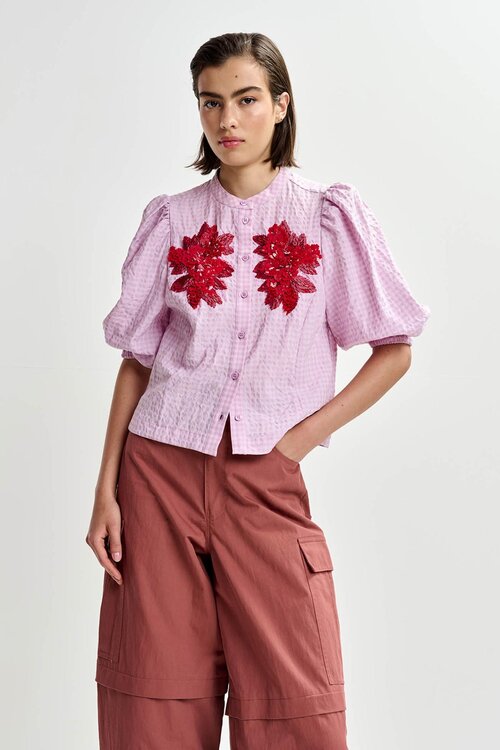 Essentiel Antwerp Roze Blouse Korte Mouw