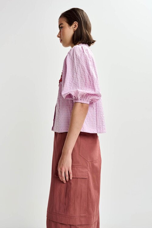 Essentiel Antwerp Roze Blouse Korte Mouw