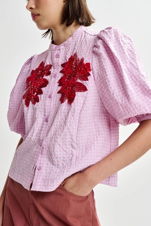 Essentiel Antwerp Roze Blouse Korte Mouw