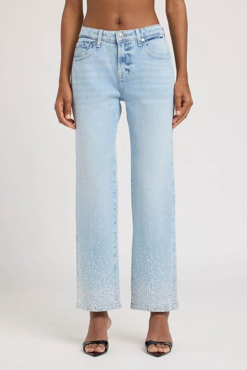 7 For All Mankind Light Blue Calie Straight With Crystals