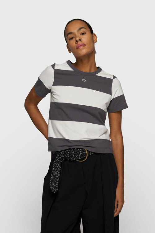 10Days Brown/White petite tee stripes
