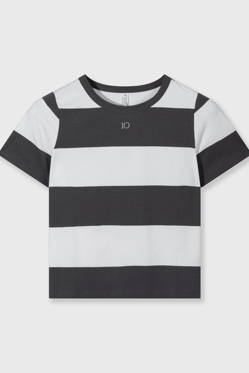 10Days Brown/White petite tee stripes
