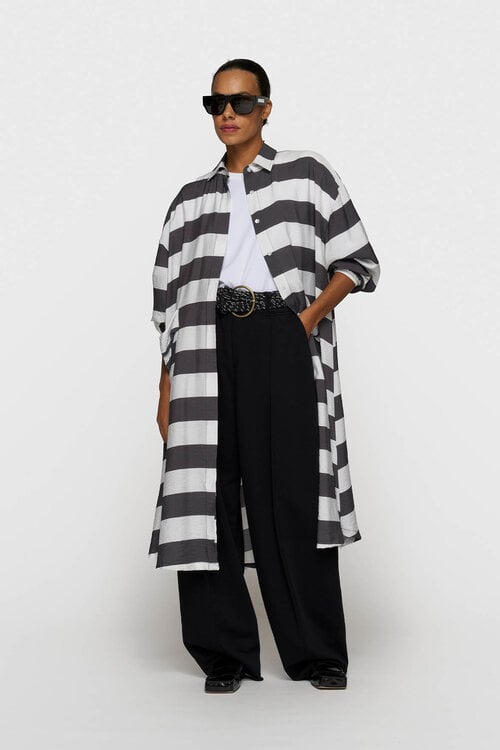 10Days Brown/White a-line dress stripes