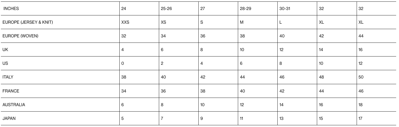 Maat tabel Baum & Pferdgarten