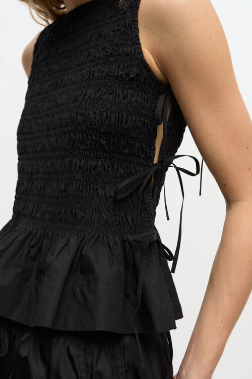 Ganni Zwarte Smock Tie Top