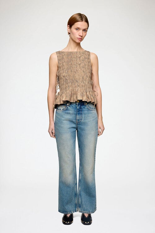 Ganni Camel Smocket Tie Top