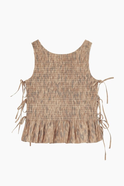 Ganni Camel Smocket Tie Top