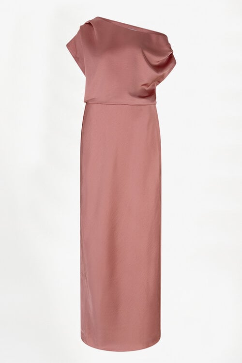 Dante 6 Koraal Epic Off Shoulder Satin Dress