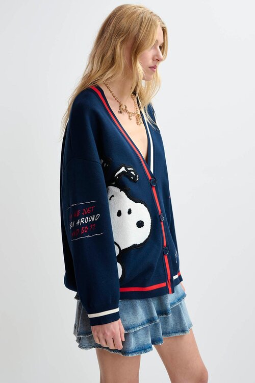Essentiel Antwerp Donkerblauw Snoopy Embo Cardigan