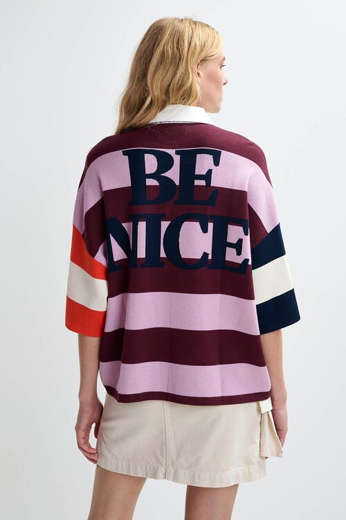 Essentiel Antwerp Bordeaux Striped Embo Polo