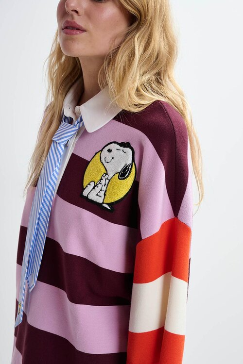 Essentiel Antwerp Bordeaux Striped Embo Polo