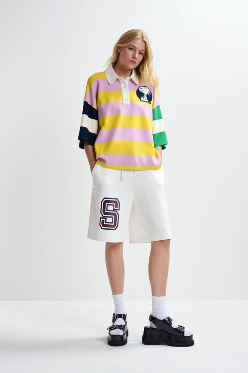 Essentiel Antwerp Geel Striped Embo Polo