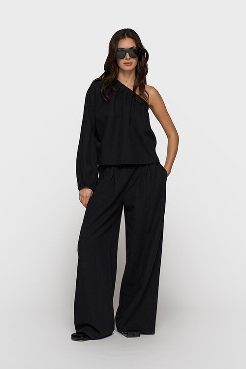 10Days Black one shoulder top linen