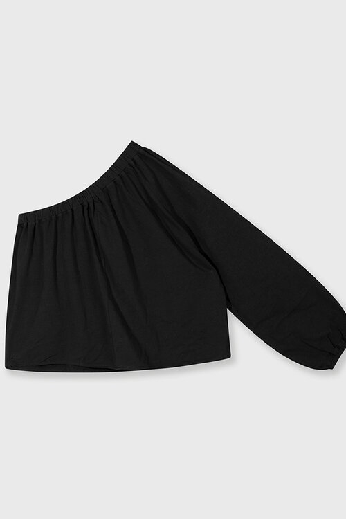 10Days Black one shoulder top linen